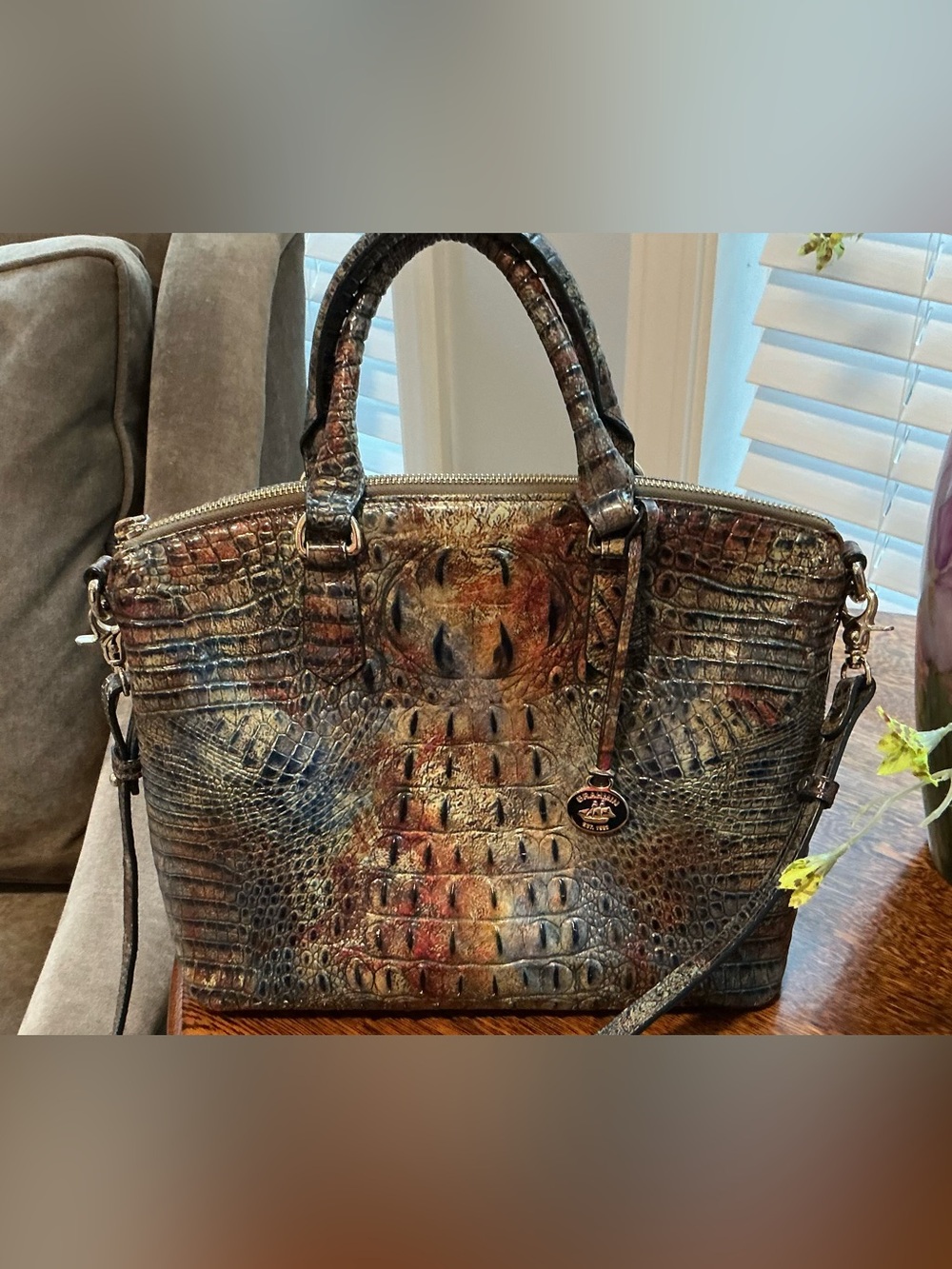 Brahmin Medium Duxbury Croc-Embossed Multi Leather Satchel - Brown, Gold, Blue